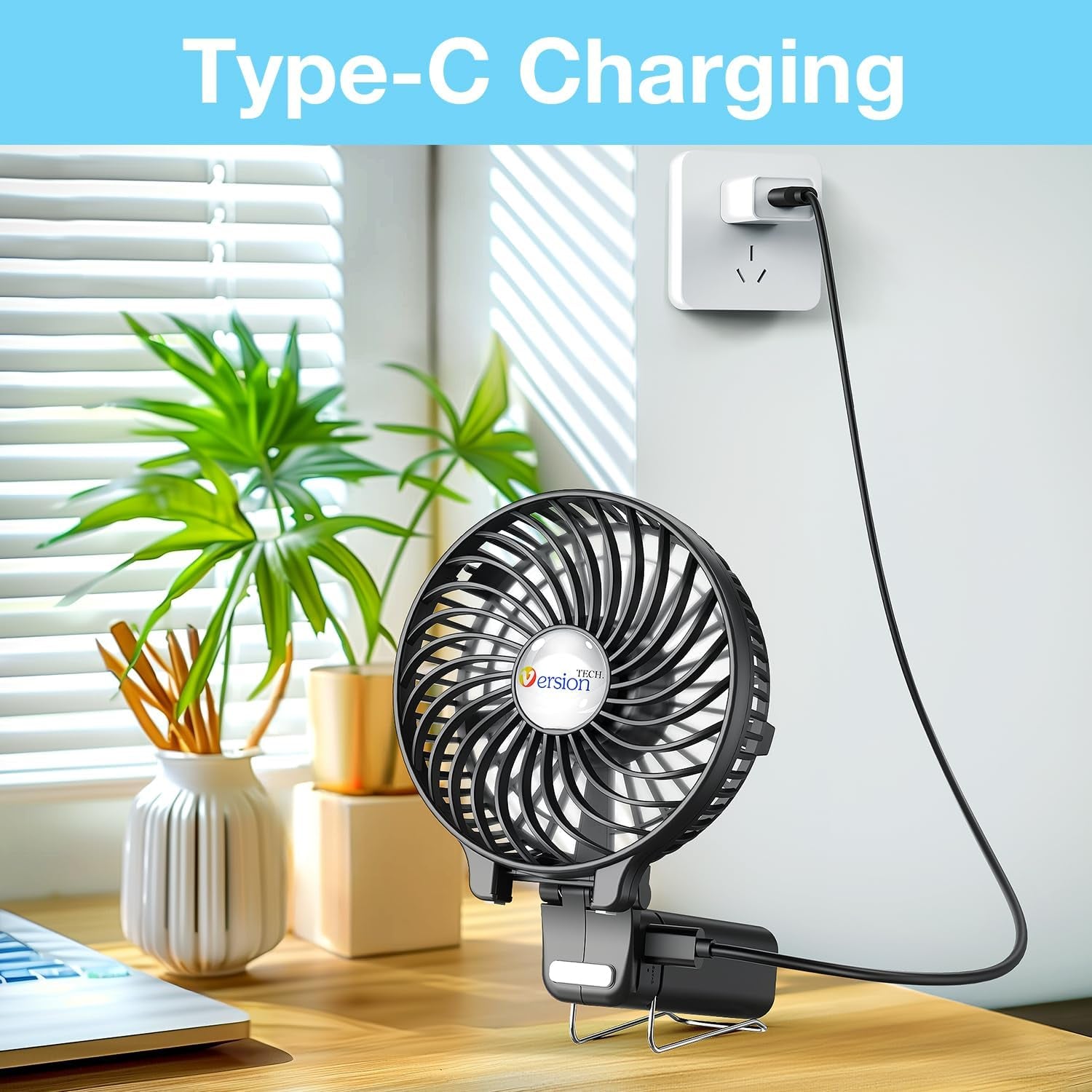 Portable Handheld Fan, Powerful+Durable+2000Mah+180° Foldable, Mini Table Fans with USB Rechargeable Battery Operated Cooling Accessories for Personal Use, Travel, Office Black