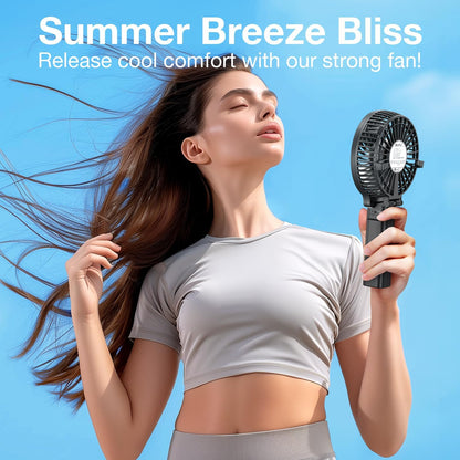 Portable Handheld Fan, Powerful+Durable+2000Mah+180° Foldable, Mini Table Fans with USB Rechargeable Battery Operated Cooling Accessories for Personal Use, Travel, Office Black