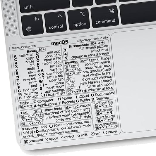 Mac OS Shortcuts Sticker for Air/Pro | Keyboard Stickers for Macos | Laminated Vinyl Macbook Cheatsheet | Macbook Shortcuts 2026 (Clear/Black)